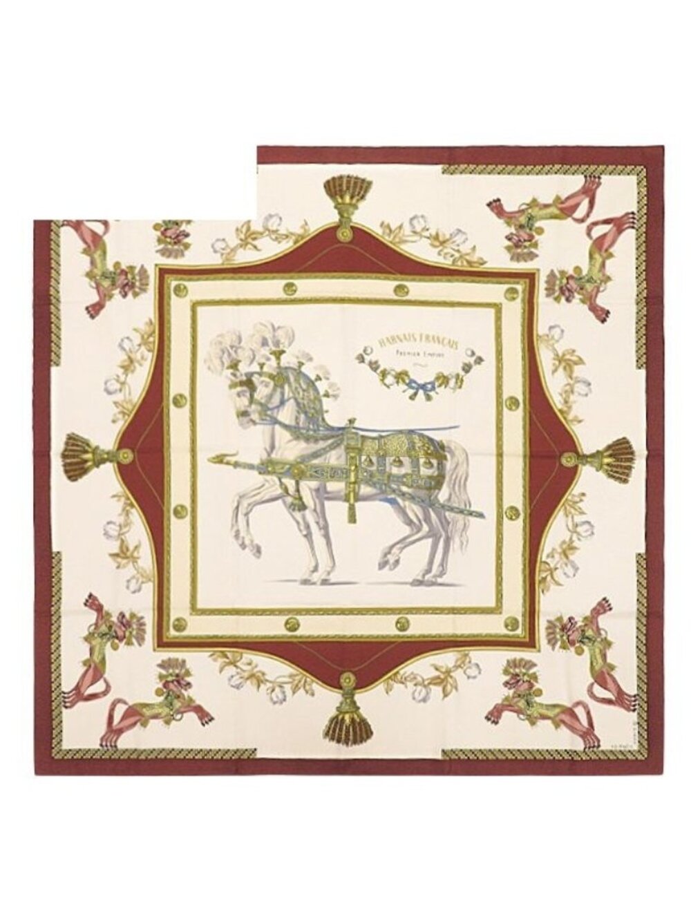 Hermes Scarf Carre 90 Silk Brown Multicolor Harness of the First French Vintage